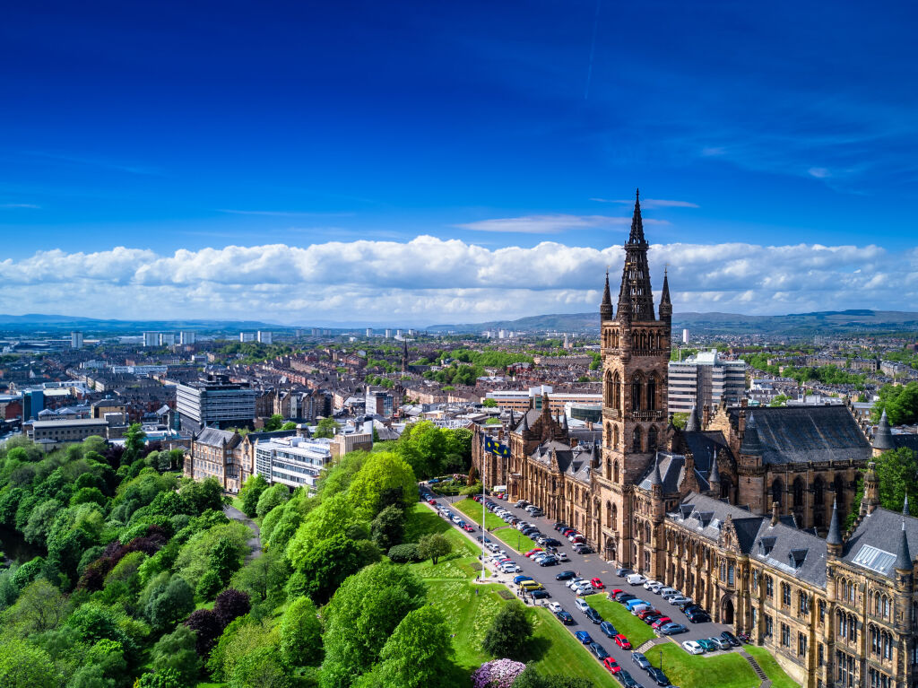 Widok z lotu ptaka Glasgow, Szkocja, Wielka Brytania.