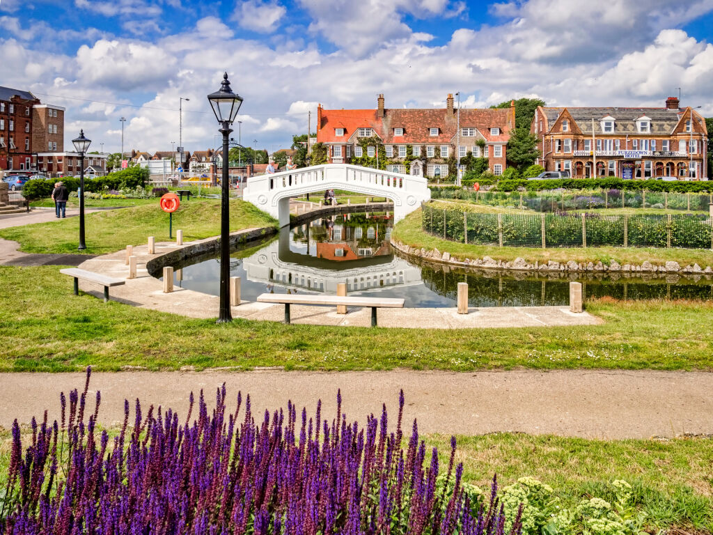 20 June 2019: Great Yarmouth, Norfolk, UK - Part of the Venetian Waterways and Boating Lake, Great Yarmouth. Dating from 1928, the park has been restored in 2019.