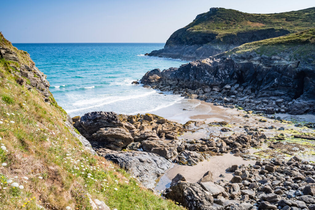 Cornwall/England UK - 07/14/2019 - Lundy Bay on the North Cornish Coast on a sunny day