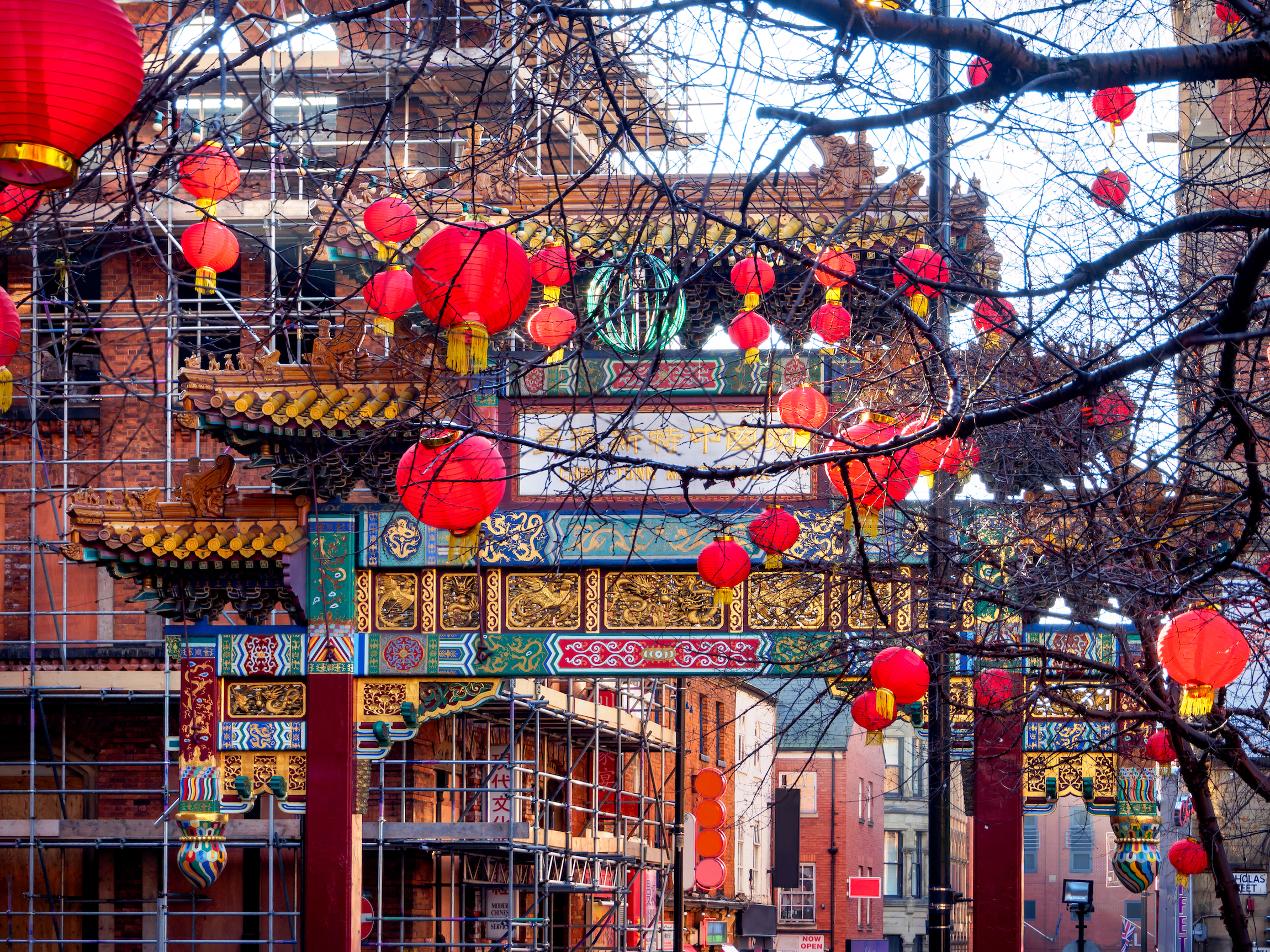 China town w Manchesterze w chiński nowy rok.